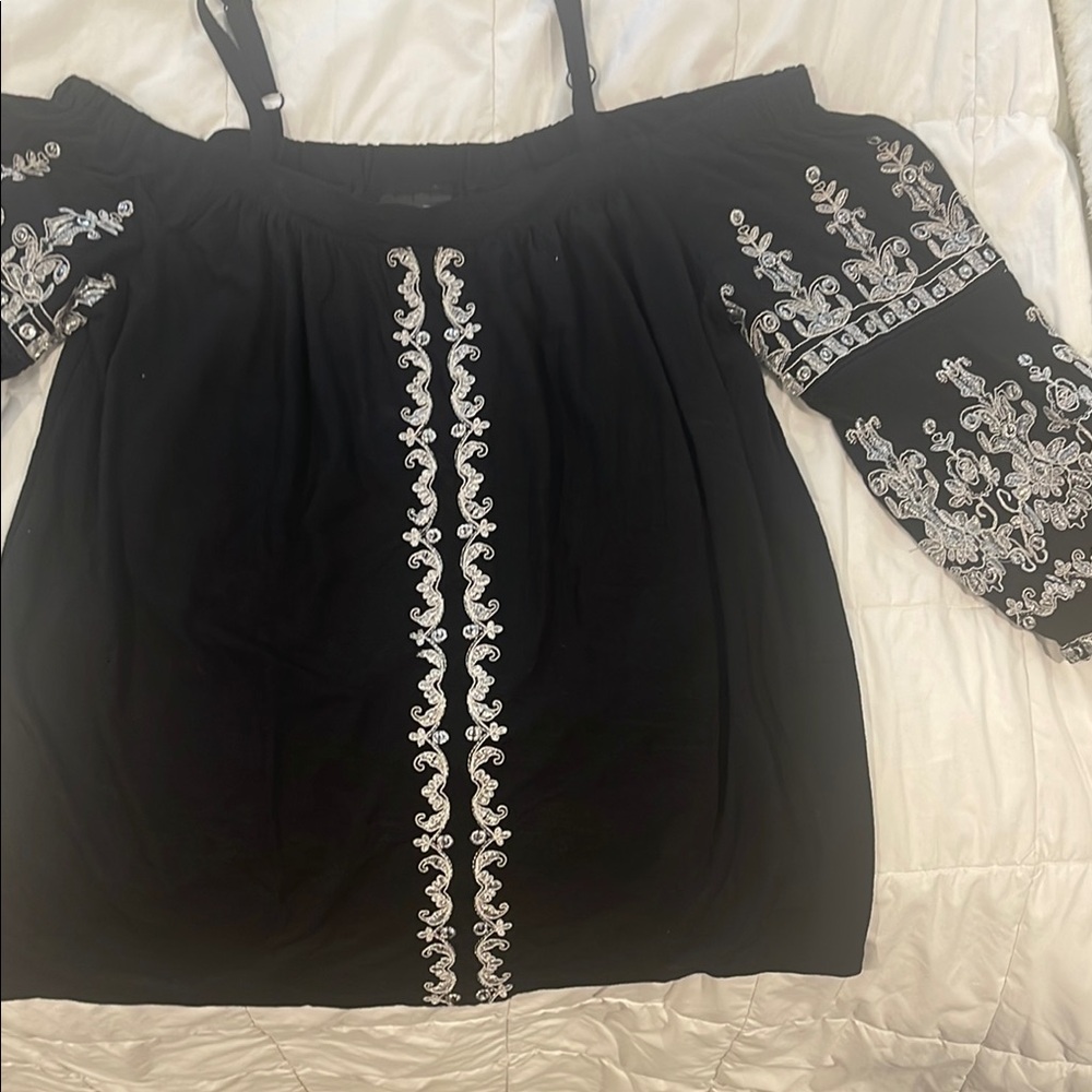 Embroidered Black Off-Shoulder Top BNWT